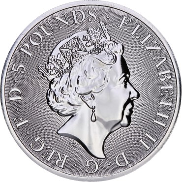Серебряная монета 2oz Коллектор "Звери Королевы" 5 фунтов 2021 Великобритания