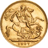 Золотая монета Соверен Эдуарда VII 1 Английский Фунт 1907 Великобритания
