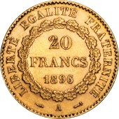 Золотая монета 20 франков 1896 Франция