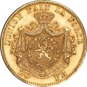 Золотая монета 20 франков 1875 Бельгия