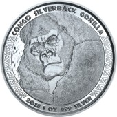 Серебряная монета 1oz Сильвербэк Горилла 5000 франков КФА 2018 Конго