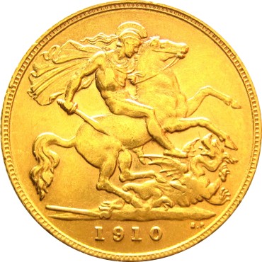 Золотая монета 1/2 Соверена "Полсоверена" 1910 Великобритания