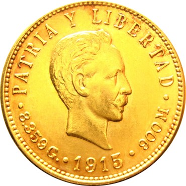 Золота монета 5 песо 1915 Куба