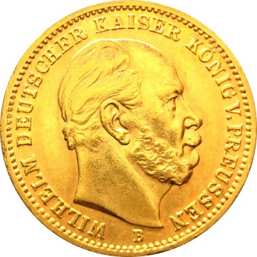 Золотая монета Вильгельм I 20 марок 1873 Пруссия Германская Империя