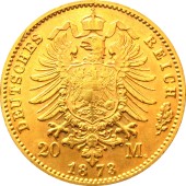 Золотая монета Вильгельм I 20 марок 1873 Пруссия Германская Империя