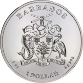 Серебряная монета 1oz Карибский Осьминог 1 доллар 2021 Барбадос