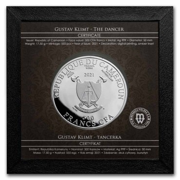 Серебряная монета Климт "Танцовщица" 500 франков КФА 2021 Камерун (цветная)