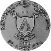 Срібна монета 2oz Цербер 2000 франків КФА 2021 Камерун