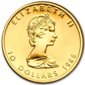 Золотая монета 1/4oz Кленовый Лист 10 долларов 1988,1989 Канада