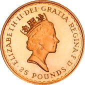 Золотая монета 1/4oz Британия 25 английских фунтов 1987 Великобритания