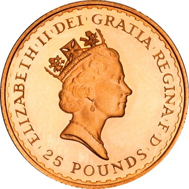 Золота монета 1/4oz Британія 25 англійських фунтів 1987 Великобританія