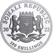 Серебряная монета 1oz Слон 100 шиллингов 2022 Сомали