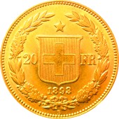 Золота монета 20 франків 1893 Швейцарія