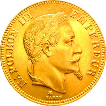 Золотая монета Наполеон III 100 франков 1864 Франция