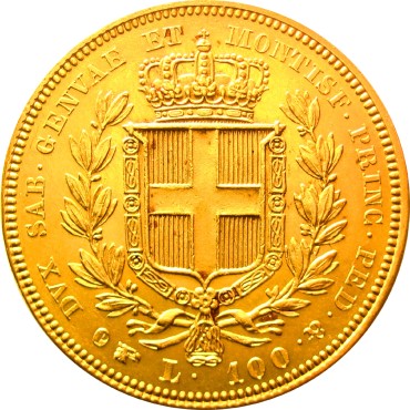 Золотая монета 100 лир 1835 Сардиния