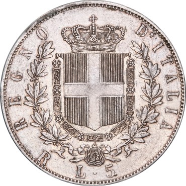 Срібна монета 5 лір 1870,1872,1874,1875,1876 Італія