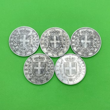 Срібна монета 5 лір 1870,1872,1874,1875,1876 Італія