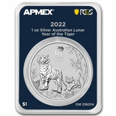 Серебряная монета 1oz Год Тигра 1 доллар 2022 Австралия (MD Premier + PCGS FirstStrike®)