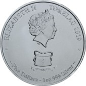 Серебряная монета 1oz Головастая Черепаха 5 долларов 2019 Токелау