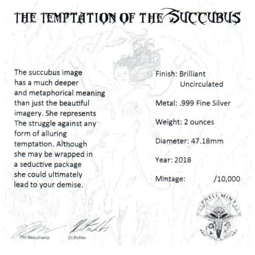 Серебряный раунд 2oz Искушение Суккуба 2018 США