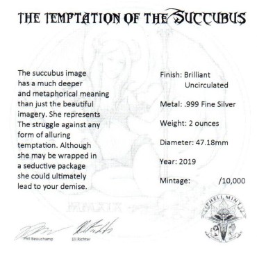Серебряный раунд 2oz Искушение Суккуба 2019 США