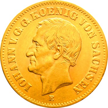 Золотая монета 20 марок 1873 Саксония Германская Империя