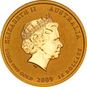 Золотая монета 1/10oz Год Быка 15 долларов 2009 Австралия