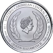 Серебряная монета 1oz Сент-Китс и Невис 2 доллара 2020 Восточные Карибы