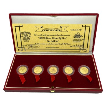 Набор золотых раундов 1/10oz (5шт.) "Большая Африканская Пятёрка" 2004 Южная Африка