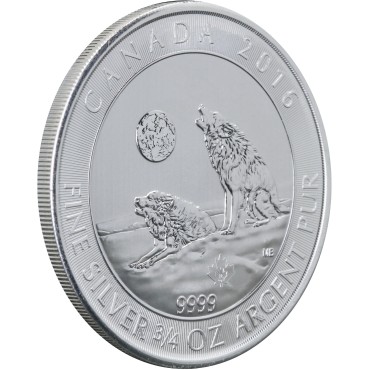 Серебряная монета 3/4oz Воющие Волки 2 доллара 2016 Канада