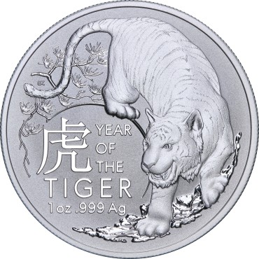 Серебряная монета 1oz Год Тигра 1 доллар 2022 Австралия