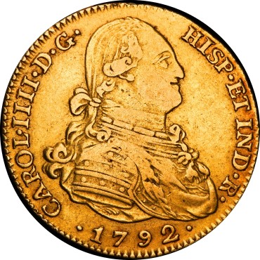Золотая монета 4 эскудо 1792 Испания