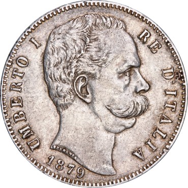 Срібна монета 5 лір 1879 Італія