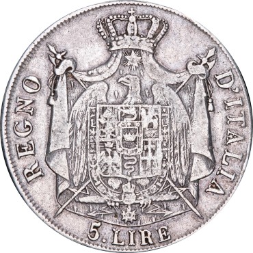 Серебряная монета 5 лир 1808 Италия