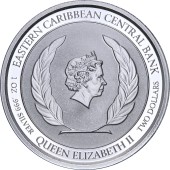Серебряная монета 1oz Антигуа и Барбуда 2 доллара 2021 Восточные Карибы