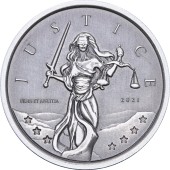 Серебряная монета 1oz Юстиция 1 фунт 2021 Гибралтар (Antique)