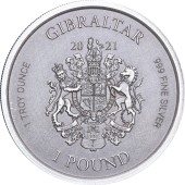 Срібна монета 1oz Юстиція 1 фунт 2021 Гібралтар (Antique)