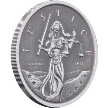 Серебряная монета 1oz Юстиция 1 фунт 2021 Гибралтар (Antique)