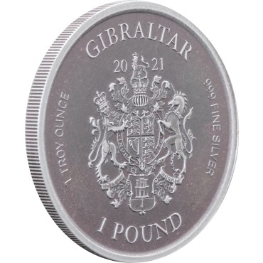 Серебряная монета 1oz Юстиция 1 фунт 2021 Гибралтар (Antique)