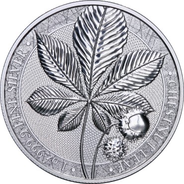 Срібний раунд 1oz Лист Каштана 5 марок 2021 Німеччина