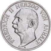 Серебряная монета "Анхальт-Дессау" 3 марки 1909 Германская Империя