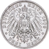 Серебряная монета "Анхальт-Дессау" 3 марки 1909 Германская Империя