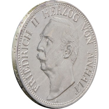 Серебряная монета "Анхальт-Дессау" 3 марки 1909 Германская Империя