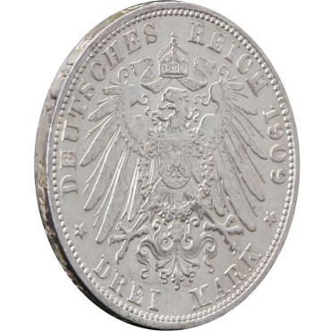 Серебряная монета "Анхальт-Дессау" 3 марки 1909 Германская Империя