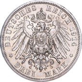 Серебряная монета "Анхальт-Дессау" 3 марки 1914 Германская империя