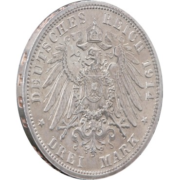 Серебряная монета "Анхальт-Дессау" 3 марки 1914 Германская империя