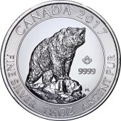 Срібна монета 1,5oz Грізлі 8 доларів 2017 Канада