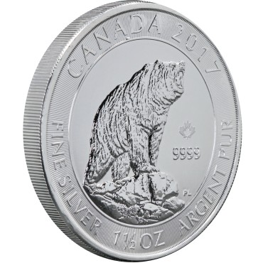 Срібна монета 1,5oz Грізлі 8 доларів 2017 Канада