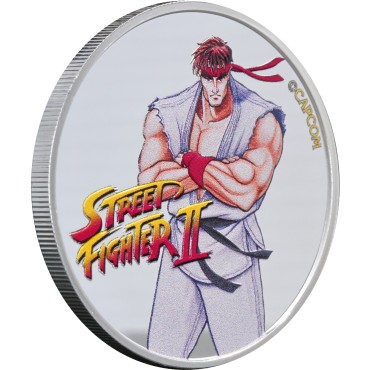 Серебряная монета 1oz Уличный Боец II: Рю 50 центов 2021 Фиджи (цветная)