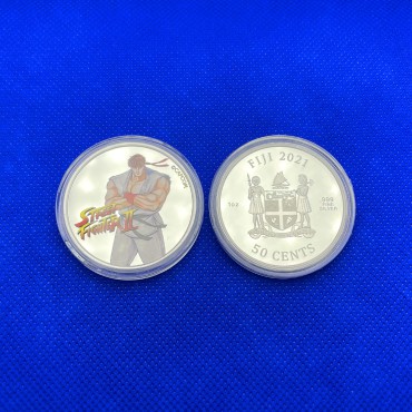 Серебряная монета 1oz Уличный Боец II: Рю 50 центов 2021 Фиджи (цветная)